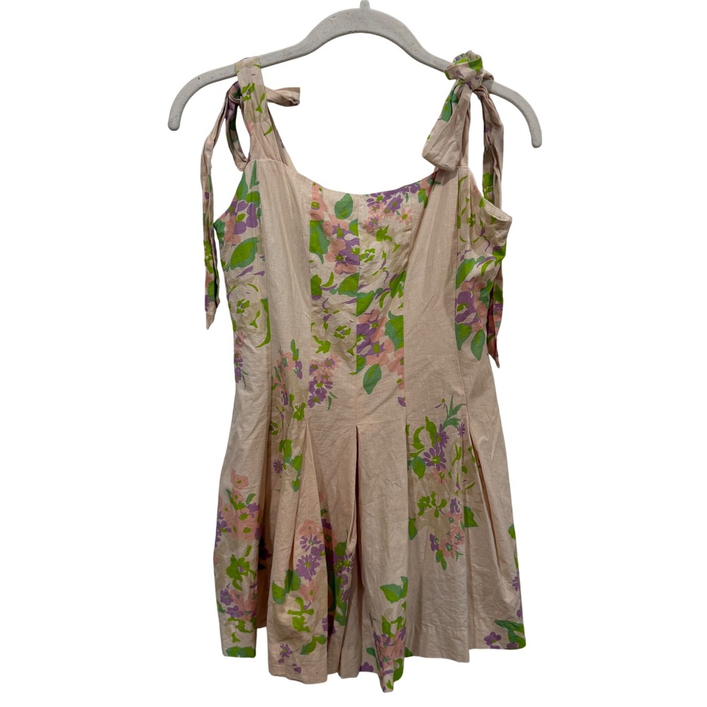 Mable Floral Tie Strap Pleated Romper Pink Purple‎ Green Small MR4297